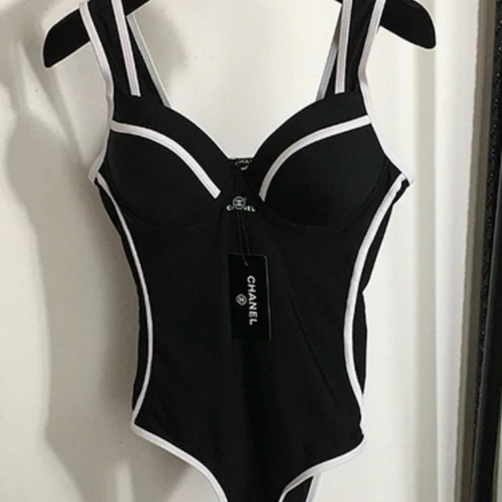 CHANEL Black and White Women Swim One Piece